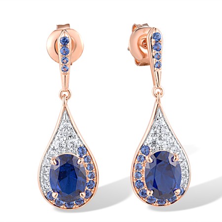 Sterling Silver w/ IONIC ROSE PLATING Earrings Blue Nano Cubic Zirconia,Blue Spinel,White Cubic Zirconia (E318736BNBZSQ925)