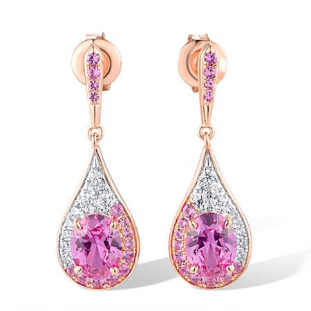 Sterling Silver w/ IONIC ROSE PLATING Earrings Created Pink Sapphire,White Cubic Zirconia (E318736CPSZSQ925)