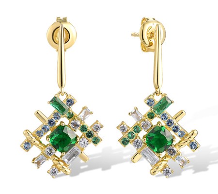 Sterling Silver w/ Yellow Plating Earrings White Cubic Zirconia,Blue Spinel,Green Glass,Green Spinel (E318737MULSY925)