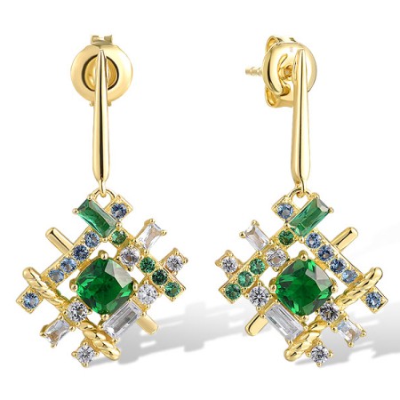 Sterling Silver w/ Yellow Plating Earrings White Cubic Zirconia,Blue Spinel,Green Glass,Green Spinel (E318737MULSY925)
