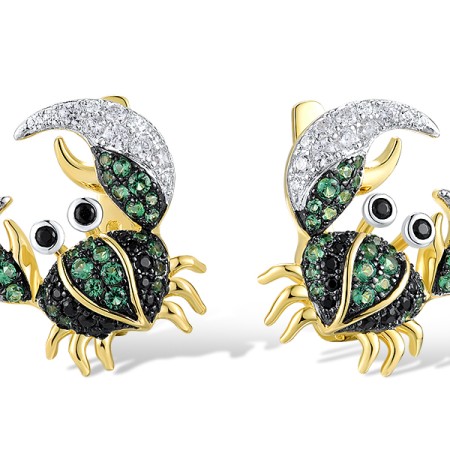 Sterling Silver w/ Yellow Black White Plating Earrings Green Spinel,White Cubic Zirconia,Black spinel (E318805BGSZSZ925)