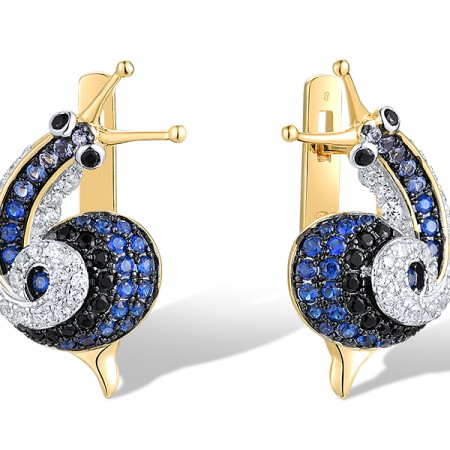 Sterling Silver w/ Yellow Black White Plating Earrings White Cubic Zirconia,Black spinel,Blue Nano Cubic Zirconia,Blue Spinel (E318806MULSZ925)