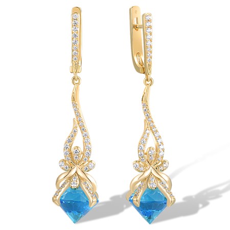 Sterling Silver w/ Yellow Plating Earrings Blue Glass,White Cubic Zirconia (E318807BLGZSY925)