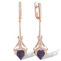 Sterling Silver w/ Rose Plating Earrings Purple Glass,White Cubic Zirconia (E318808PGZSR925)