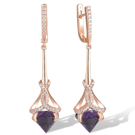 Sterling Silver w/ Rose Plating Earrings Purple Glass,White Cubic Zirconia (E318808PGZSR925)