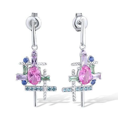 Sterling Silver Earrings Mutiple color stones( E318809MULSL925)