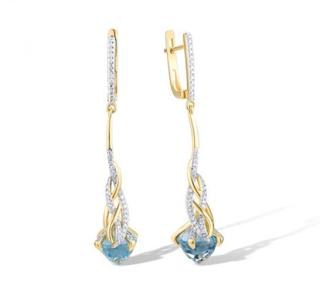 14KYW Earrings Blue Topaz (Sky Blue),Diamond (E318813BKT14KYW)