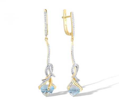 14KYW Earrings Blue Topaz (Sky Blue),Diamond (E318816BKT14KYW)