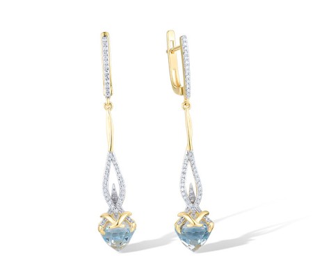 14KYW Earrings Blue Topaz (Sky Blue),Diamond (E318817BKT14KYW)