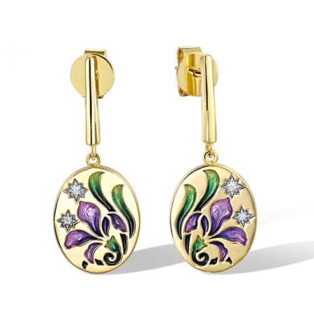 Sterling Silver w/ Ionic Yellow Plating Earrings White Cubic Zirconia,Enamel (E318832ENASP925)