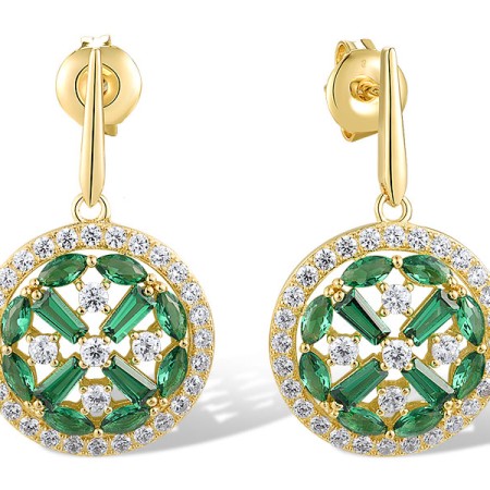 Sterling Silver w/ Yellow Plating Earrings White Cubic Zirconia,Green Spinel (E318875GSZSY925)