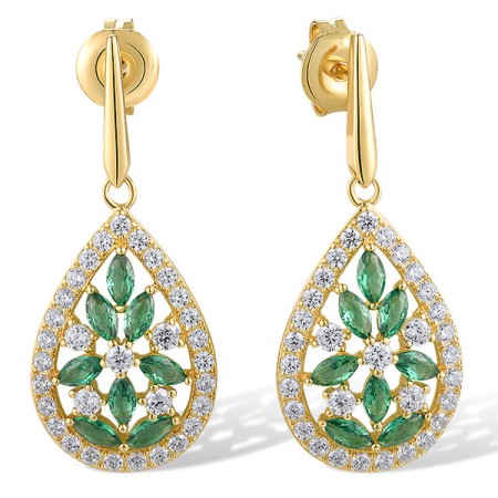Sterling Silver w/ Yellow Plating Earrings Green Spinel,White Cubic Zirconia (E318877GSZSY925)