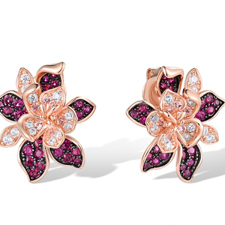 Sterling Silver w/ Rose Black Plating Earrings Created Pink Sapphire,Created Ruby,White Cubic Zirconia (E318880CPRZSD925)