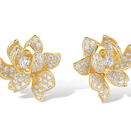 Sterling Silver w/ Yellow Plating Earrings White Cubic Zirconia (E318881WCZSY925)