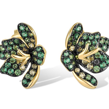 Sterling Silver w/ Yellow Black Plating Earrings Green Nano Cubic Zirconia (Per,Green Spinel (E318883GSNZSC925)