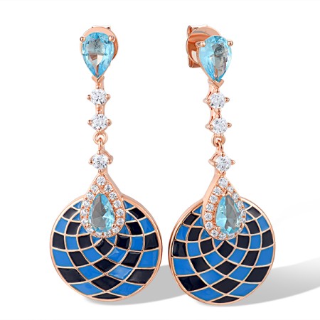Sterling Silver w/ Rose Plating Earrings Blue Glass,Enamel,White Cubic Zirconia (E318991ENASR925)