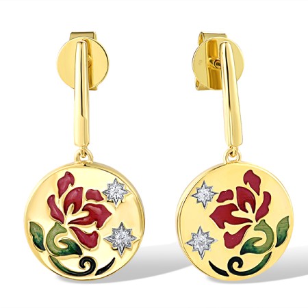 Sterling Silver w/ Ionic Yellow Plating Earrings Enamel,White Cubic Zirconia (E319011ENASP925)
