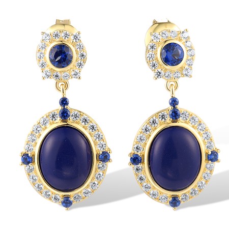 Sterling Silver w/ Yellow Plating Earrings Blue Nano Cubic Zirconia,Created Lapis,White Cubic Zirconia (E319020BLAZSY925)