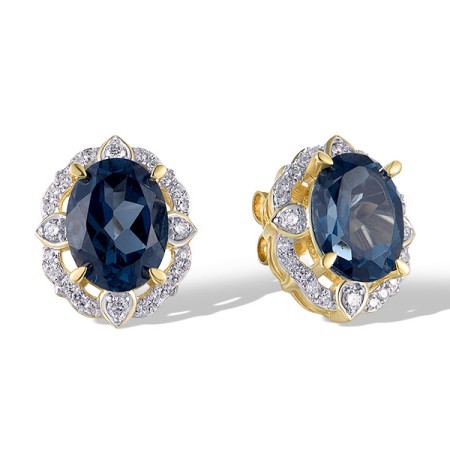 14KYW Earrings Diamond,London Blue Topaz (E319045LDB14KYW)