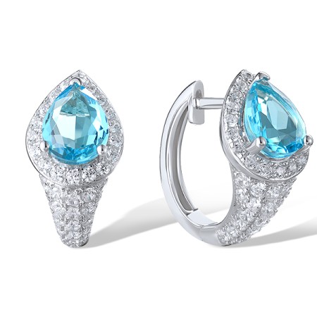 Sterling Silver Earrings Blue Glass,White Cubic Zirconia (E319055BLGZ1SL925)