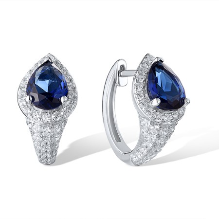 Sterling Silver Earrings Blue Glass,White Cubic Zirconia (E319055BLGZSL925)
