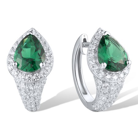 Sterling Silver Earrings Green Spinel,White Cubic Zirconia (E319055GSZSL925)