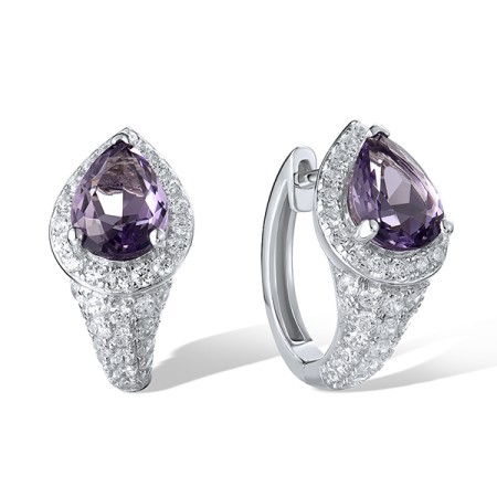 Sterling Silver Earrings Purple Glass,White Cubic Zirconia (E319055PGZSL925)