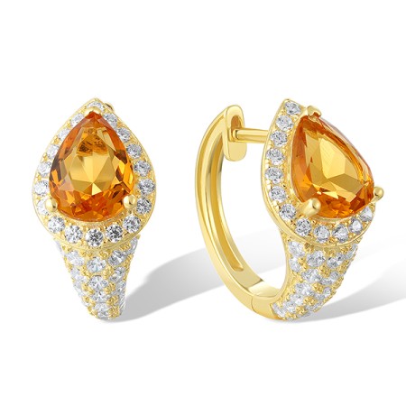 Sterling Silver w/ Yellow Plating Earrings White Cubic Zirconia,Yellow Glass (E319055YGZSY925)