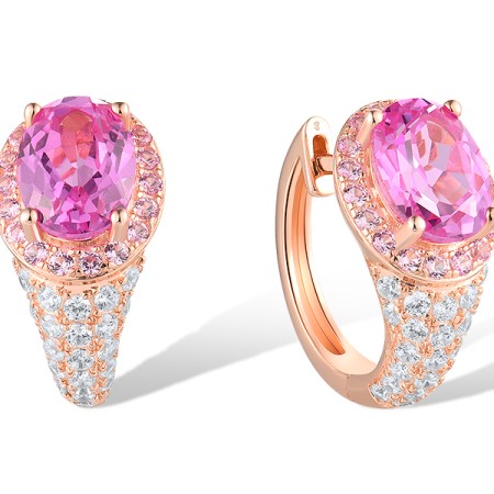 Sterling Silver w/ Rose Plating Earrings White Cubic Zirconia,Created Pink Sapphire (E319056CPSZSR925)