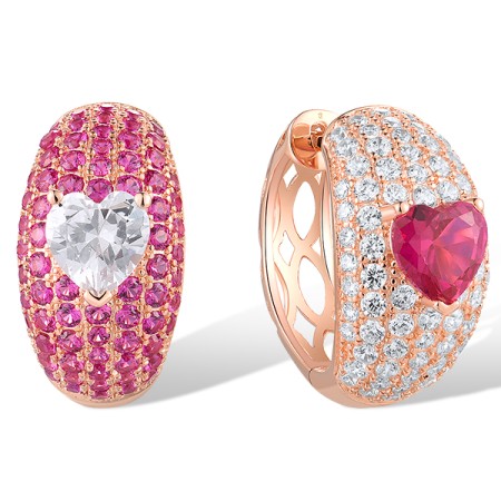 Sterling Silver w/ Rose Plating Earrings Created Ruby,White Cubic Zirconia (E319057CRZSR925)