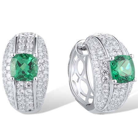 Sterling Silver Earrings Green Spinel,White Cubic Zirconia (E319058GSZSL925)
