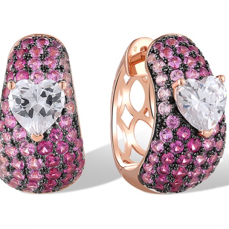 Sterling Silver w/ Rose Black Plating Earrings White Cubic Zirconia,Created Pink Sapphire,Created Ruby (E319060CPRZSD925)