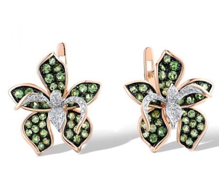 14KRWB Earrings Diamond,Green Garnet (E319072GNG14KRWB)