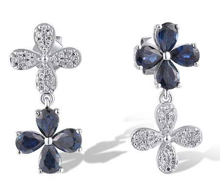 14KW Earrings Diamond,Blue Sapphire (E319081SAP14KW)