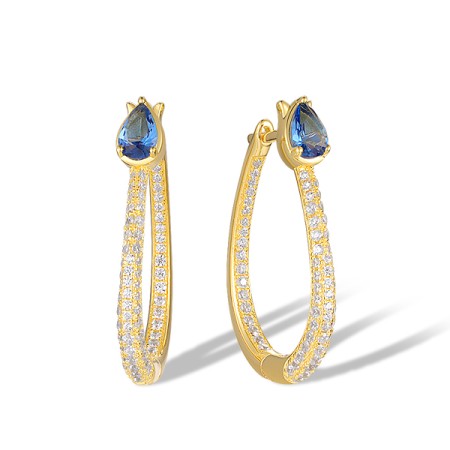 Sterling Silver w/ Yellow Plating Earrings Blue Glass,White Cubic Zirconia (E319098BLGZSY925)