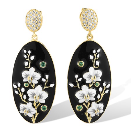 Sterling Silver w/ Yellow Plating Earrings Enamel,Green Spinel,White Cubic Zirconia (E319118ENASY925)