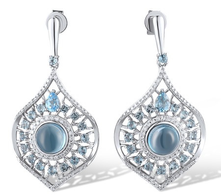 14KW Earrings Blue Topaz (Swiss Blue),Diamond,London Blue Topaz (E319142BLL14KW)