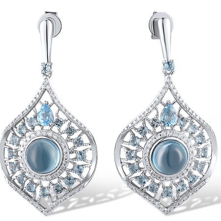 14KW Earrings Blue Topaz (Swiss Blue),Diamond,London Blue Topaz (E319142BLL14KW)