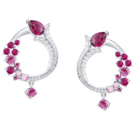 Sterling Silver Earrings Red Nano Crystal,White Cubic Zirconia,Created Pink Sapphire (E319162CPZRSL925)