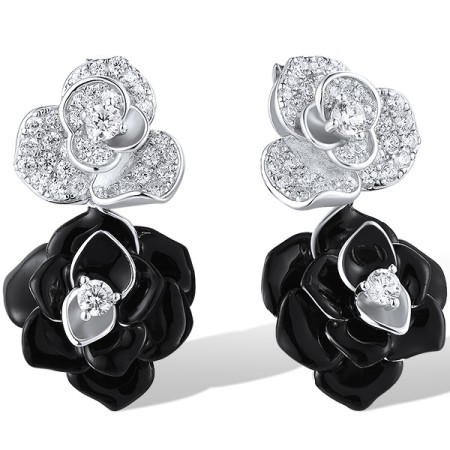 Sterling Silver Earrings Enamel,White Cubic Zirconia (E319166ENASL925)