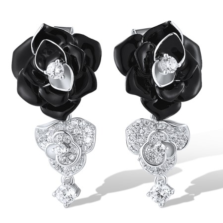 Sterling Silver Earrings Enamel,White Cubic Zirconia (E319167ENASL925)