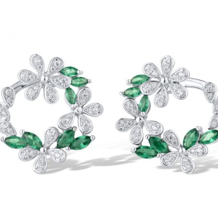 Sterling Silver Earrings Green Spinel,White Cubic Zirconia (E319168GSZSL925)
