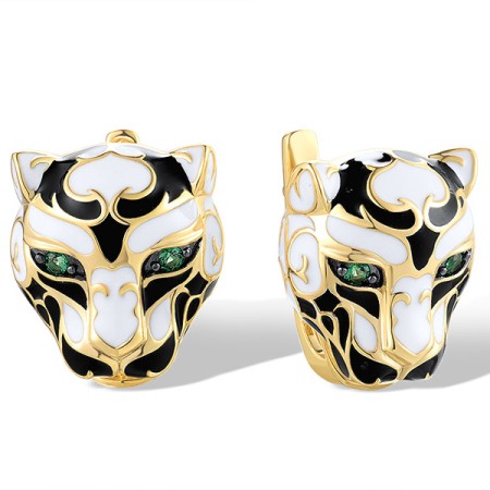 Sterling Silver w/ Yellow Black Plating Earrings Enamel,Green Spinel (E319171ENASC925)