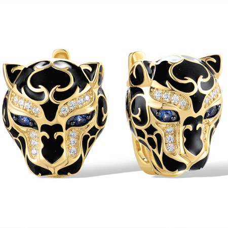 Sterling Silver w/ Yellow Black Plating Earrings Blue Nano Cubic Zirconia,Enamel,White Cubic Zirconia (E319172ENASC925)