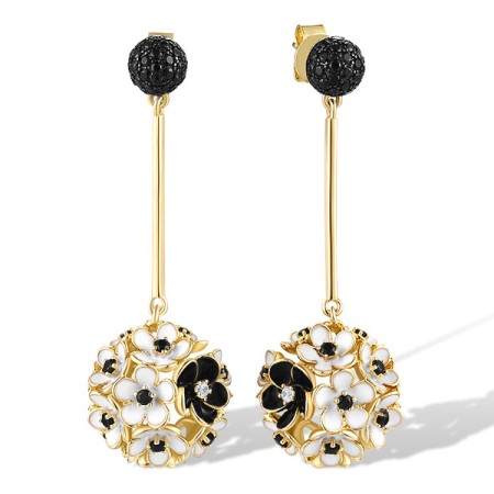 Sterling Silver w/ Yellow Black Plating Earrings Black spinel,Enamel,White Cubic Zirconia (E319173ENASC925)