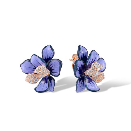 Sterling Silver w/ Rose Plating Earrings Enamel,White Cubic Zirconia (E319449ENA1SR925)