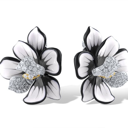 Sterling Silver w/ Ionic Yellow Plating Earrings Enamel,White Cubic Zirconia (E319449ENASP925)