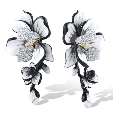 Sterling Silver w/ Ionic Yellow Plating Earrings Enamel,White Cubic Zirconia (E319450ENASP925)