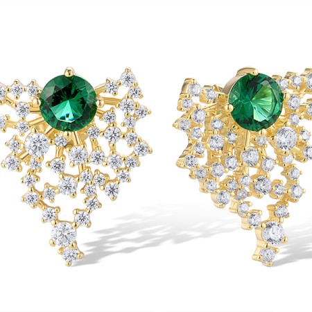 Sterling Silver w/ Yellow Plating Earrings Green Glass,White Cubic Zirconia (E319451GRGZSY925)