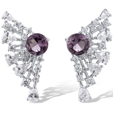 Sterling Silver Earrings Purple Glass,White Cubic Zirconia (E319453PGZSL925)
